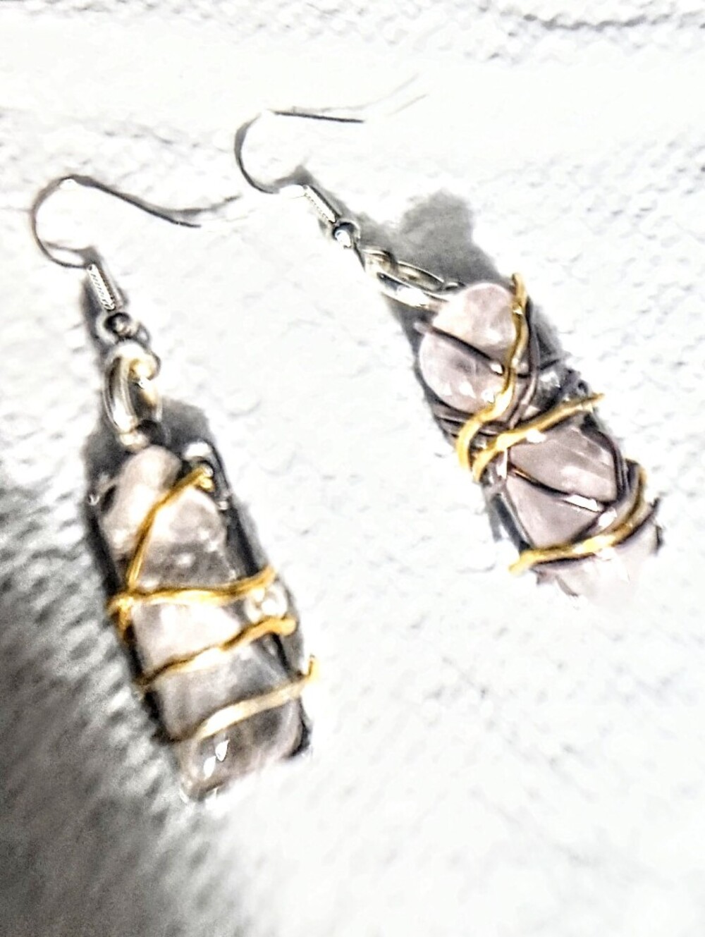Gold-Wrapped Lavender Crystal Drop Earrings